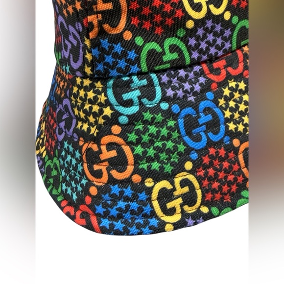 Gucci Multicolor GG Monogram Bucket Hat Rainbow Stars Made in Italy - Picture 3 of 11